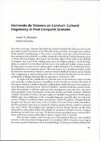 Portada:Hernando de Talavera on Conduct: Cultural Hegemony in Post-Conquest Granada / Mark D. Johnston