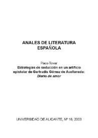 Portada:Estrategias de seducción en un artificio epistolar de Gertrudis Gómez de Avellaneda: "Diario de amor" / Paco Tovar