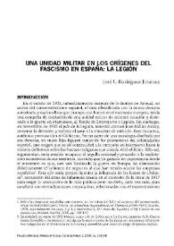 Portada:Una unidad militar en los orígenes del fascismo en España: la Legión  / José Luis Rodríguez Jiménez