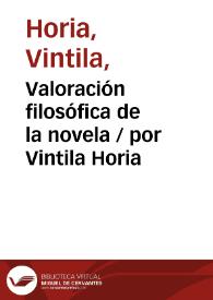 Portada:Valoración filosófica de la novela / por Vintila Horia