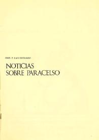 Portada:Noticias sobre Paracelso / Pedro Laín Entralgo