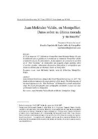 Portada: Juan Meléndez Valdés, en Montpellier. Datos sobre su última morada y muerte / Fernando Huerta Alcalde
