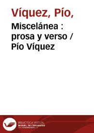 Portada:Miscelánea : prosa y verso / Pío Víquez