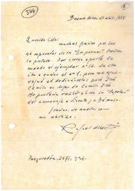 Portada:Carta de Rafael Alberti a Camilo José Cela. Buenos Aires, 21 de abril de 1959
