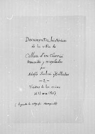 Portada:Documentos históricos de la villa de Callosa d'en Sarriá. Visitas de los años 1633-1807 / Adolfo Salvá y Ballester