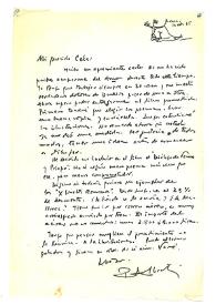 Portada:Carta de Rafael Alberti a Camilo José Cela. Roma, 16 de octubre de 1965
