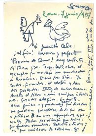 Portada:Carta de Rafael Alberti a Camilo José Cela. Roma, 7 de junio de 1967
