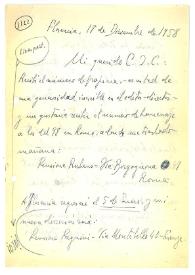 Portada:Carta de Jorge Guillén a Camilo José Cela. Florencia, 18 de diciembre de 1958
