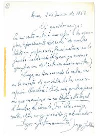 Portada:Carta de Jorge Guillén a Camilo José Cela. Roma, 2 de junio de 1960
