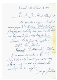Portada:Carta de Jorge Guillén a José María Llompart. Recanati, 28 de junio de 1960
