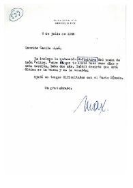 Portada:Carta de Max Aub a Camilo José Cela. México, 9 de julio de 1958