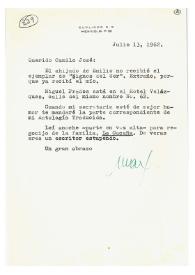 Portada:Carta de Max Aub a Camilo José Cela. México, 13 de julio de 1962