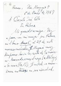 Portada:Carta de Jorge Guillén a Camilo José Cela. Firenze, 6 de marzo de 1967

