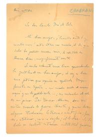 Portada:Carta de María Zambrano a Camilo José Cela. París, octubre de 1946
