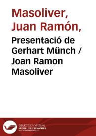 Portada:Presentació de Gerhart Münch  / Joan Ramon Masoliver