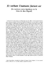 Portada:\"Et verbum Unamuno factum est\": La escritura como inscritura en la lírica de don Miguel / Antonio Carreño