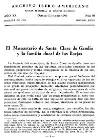 Portada:El monasterio de Santa Clara de Gandía y la familia ducal de los Borjas / León Amorós  O. F. M.