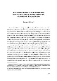 Portada:Vivir es peligrar: los discursos de resistencia en \"Río de las congojas\", de Libertad Demitrópulos / Luciana Belloni