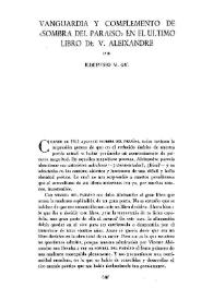 Portada:Vanguardia y complemento de \"Sombra del Paraíso\" en el último libro de V. Aleixandre / por Ildefonso M. Gil