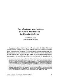Portada:Las \"Lecturas Americanas\" de Rafael Altamira en \"La España Moderna\" / Eva Valero Juan
