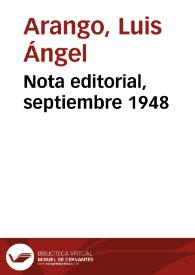 Portada:Nota editorial, septiembre 1948
