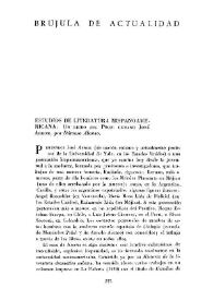 Portada:\"Estudios de Literatura Hispanoamericana\": Un libro de profesor cubano José Arrom / por Dámaso Alonso