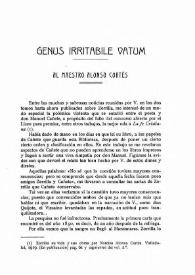 Portada:Genus irritabile vatum. Al maestro Alonso Cortés / M. Artigas
