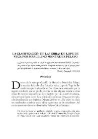 Portada:La clasificación de las obras de Lope de Vega por Marcelino Menéndez Pelayo / Florencia Calvo
