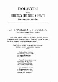 Portada:Un epigrama de Luciano / traducido por Marcelino Menéndez y Pelayo