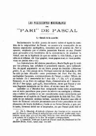 Portada:Los precedentes musulmanes del «Pari» de Pascal / Miguel Asín Palacios