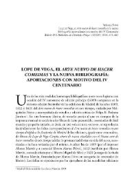 Portada:Lope de Vega, el \"Arte nuevo de hacer comedias\" y la nueva
bibliografía: aportaciones con motivo del IV Centenario / Yolanda Novo