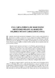 Portada:Una carta inédita de Marcelino Menéndez Pelayo al Marqués de Jerez de los Caballeros (1901) / Jaime Galbarro García