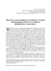 Portada:Presencia de Washington Irving y otros norteamericanos en la España romántica (1826-1846) / Salvador García Castañeda