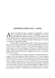 Portada:Anthony Close (1937-2010) / Germán Vega García-Luengos