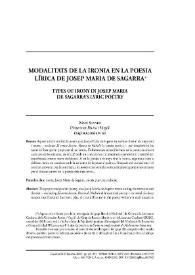 Portada:Modalitats de la ironia en la poesia lírica de Josep Maria de Sagarra / Magí Sunyer