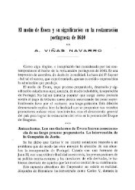 Portada:El motín de Évora y su significación en la restauración portuguesa de 1640 / Aurelio Viñas Navarro
