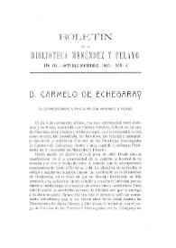 Portada:Correspondencia epistolar de D. Carmelo de Echegaray con Menéndez y Pelayo / Carmelo de Echegaray