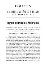 Portada:﻿ Las grandes reconstrucciones de Menéndez y Pelayo / Blanca de los Ríos De Lampérez