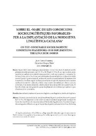 Portada:Sobre el «marc de condicions sociolingüístiques favorables» per a la implantació de la normativa lingüística / Joan Costa Carreras