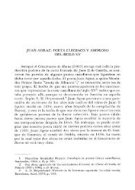 Portada:Juan Agraz: poeta elegíaco y amoroso del siglo XV / Nancy F. Marino