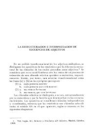 Portada:La estructuración e interpretación de secuencias de adjetivos / Marta E. Luján