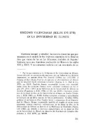 Portada:Ediciones valencianas (siglos XVI-XVII) en la Universidad de Illinois / Alberto Porqueras Mayo y Joseph L. Laurenti