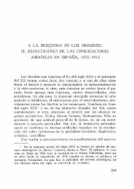 Portada:A la búsqueda de los orígenes. El reencuentro de las civilizaciones asiáticas en España, 1870-1913 / Lily Litvak