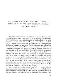 Portada:La afirmación de la identidad cultural peruana en el Inca Garcilaso de la Vega y Ricardo Palma / Carlos García Barrón