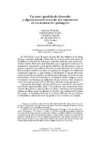 Portada:Un verso perdido de Quevedo y alguna nueva lectura de sus entremeses en un manuscrito portugués / Abraham Madroñal