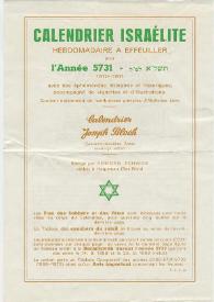 Portada:Calendrier Israélite Hebdomadaire pour l' année 5731... : (1970-1971)