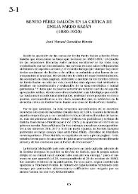 Portada:Benito Pérez Galdós en la crítica de Emilia Pardo Bazán (1880-1920) / José Manuel González Herrán