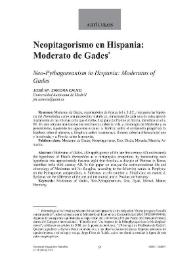 Portada:Neopitagorismo en Hispania: Moderato de Gades / José M.ª Zamora Calvo