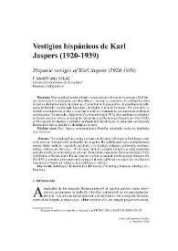 Portada:Vestigios hispánicos de Karl Jaspers (1920-1939) / F. Xavier Vall Solaz
