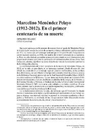 Portada:Marcelino Menéndez Pelayo (1912-2012). En el primer centenario de su muerte / Gerardo Bolado